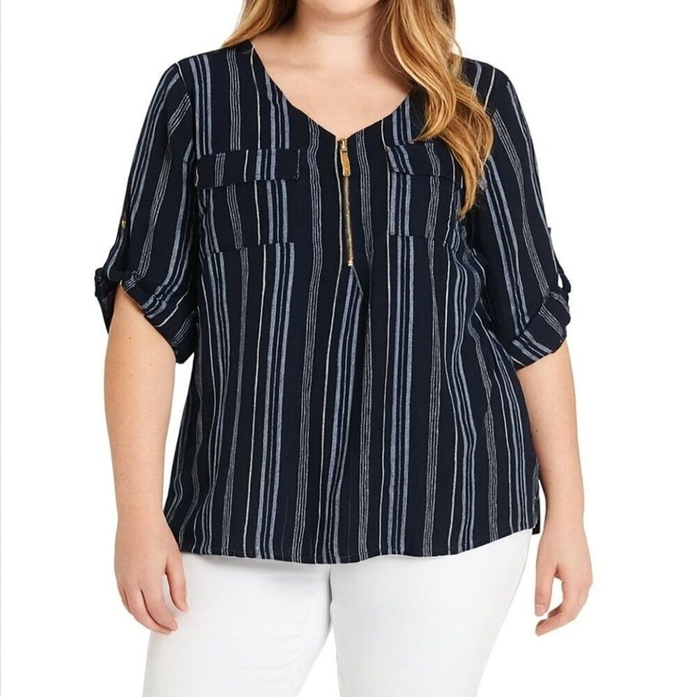 Ellen Tracy Navy and White Linen Blend Tunic Size Large NWT - Picture 7 of 8